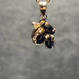 Vintage ONYX Pendant Necklace, Dolphin Ore 18K Gold Electroplate